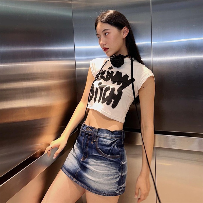 Áo Thun Crop Top Cổ Tròn In Chữ Đơn Giản Thời Trang Mùa Hè Dành Cho Nữ Y2K