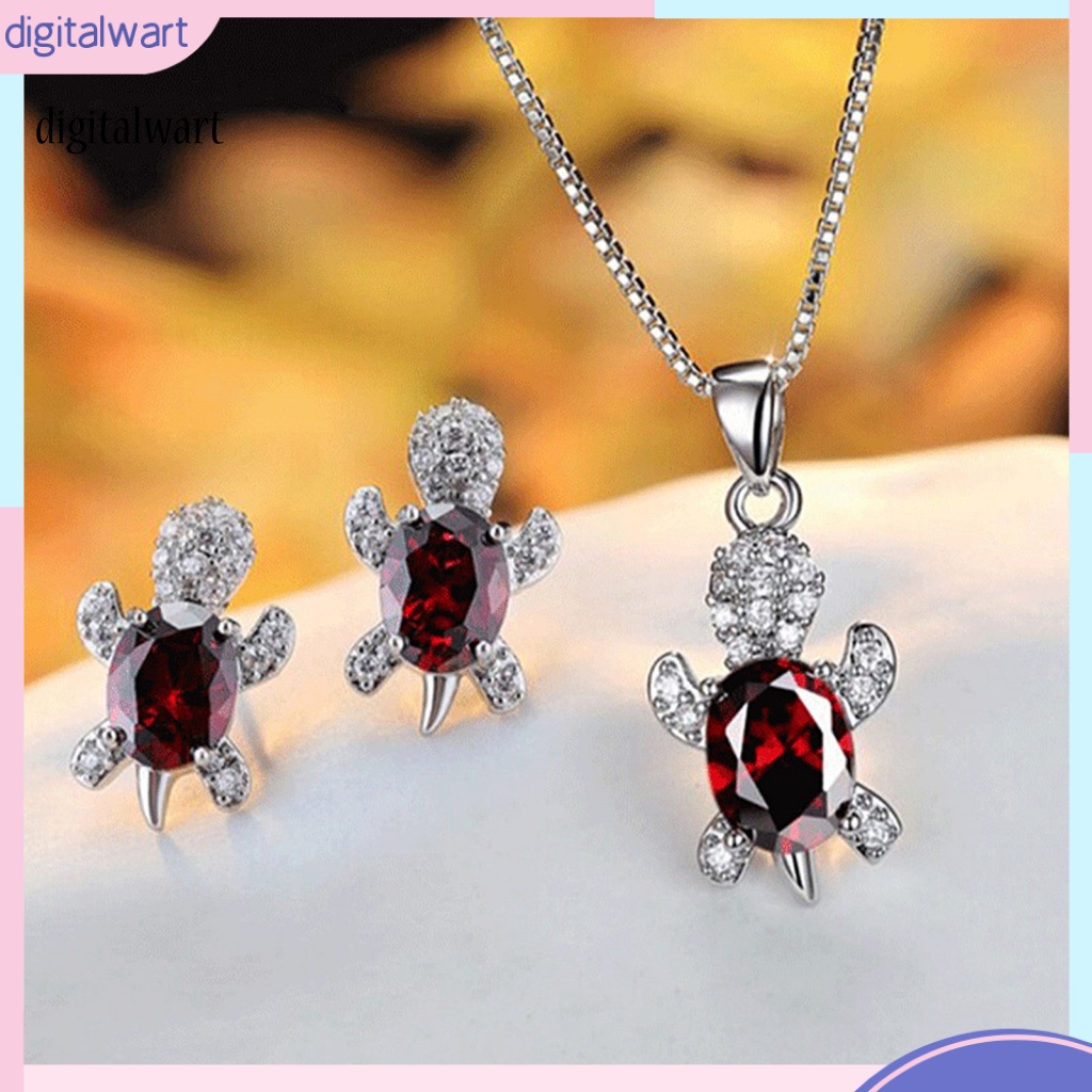 Kỹ Thuật Số| 1 Set Vòng cổ Và Bông Tai Hình Rùa Đính Đá Lấp Lánh