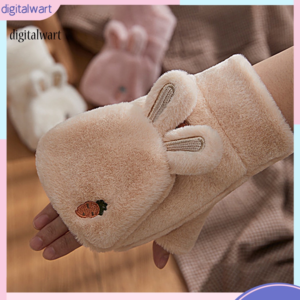 Kỹ Thuật Số| 1 Đôi Găng Tay Mùa Đông Siêu Mềm Thân Thiện Với Da Chống Gió Không Phai Màu Giữ Ấm Mùa Đông Bằng Vải Polyester Dày Hình Tai Thỏ Cho Nữ