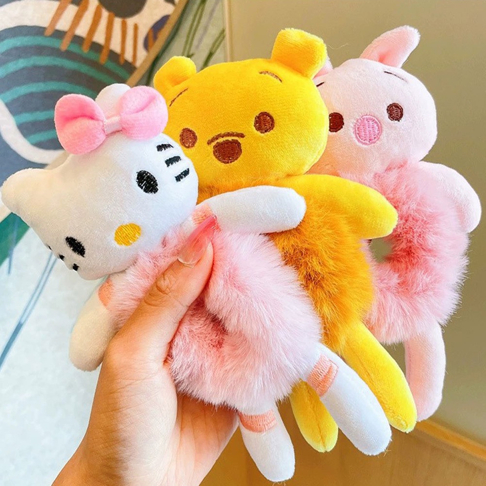 Dây Cột Tóc Hình Gấu Hoạt Hình 3D Bằng Lông Nhung Dễ Thương Xinh Xắn