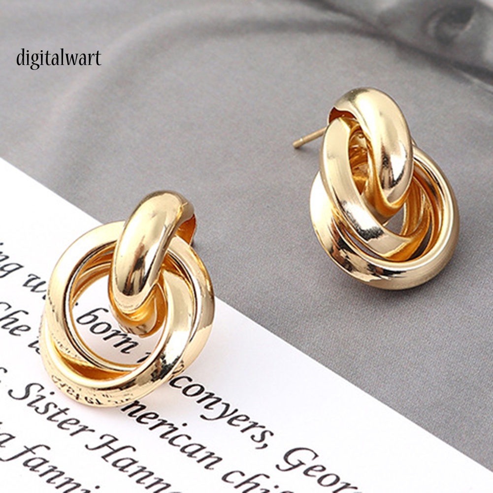 Kỹ Thuật Số| Bông Tai 3 Vòng Tròn Đan Chéo Thời Trang Cá Tính