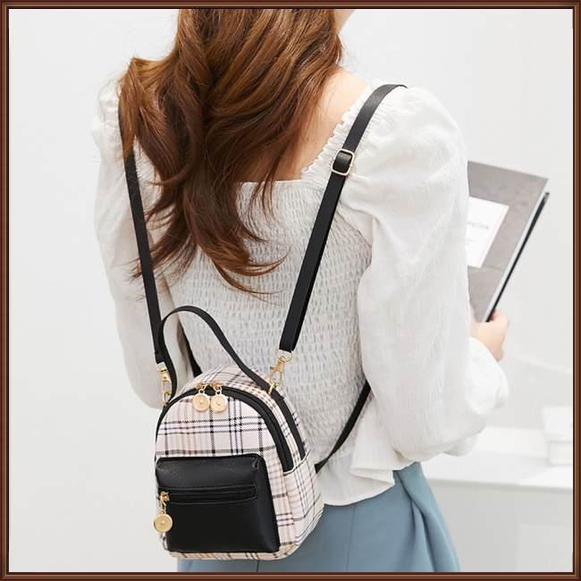 Ba Lô Da Nhân Tạo Mini Họa Tiết Kẻ Sọc Với Tay Cầm Mềm Mại Cho Nữ