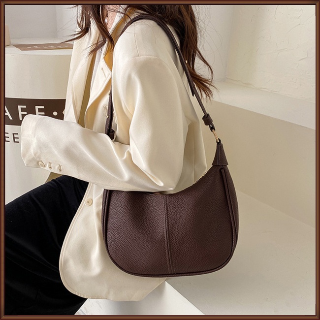 Túi Đeo Vai Bằng Da Nhân Tạo Màu Trơn Phối Khóa Kéo Thời Trang Cho Nữ