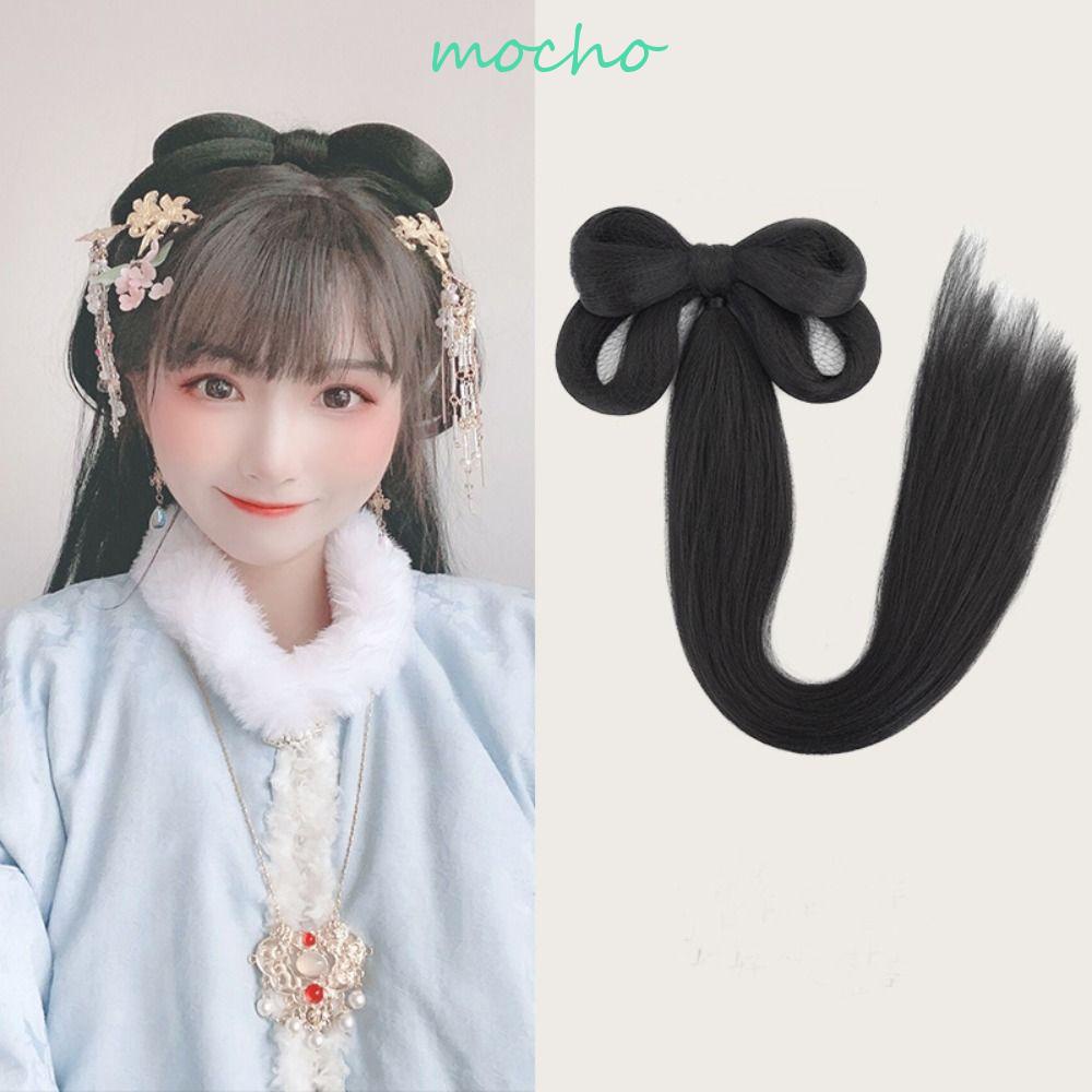 Tóc Giả Thắt Nơ Bằng Sợi Tổng Hợp Màu Đen Phong Cách Trung Hoa Cổ Điển Cho Nữ