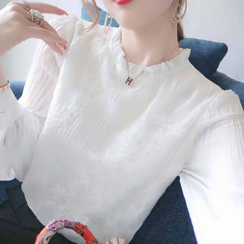 Áo Sơ Mi Chiffon Tay Dài Cổ Tròn Thêu Họa Tiết Phong Cách Retro Thời Trang Xuân Thu Mới Cho Nữ