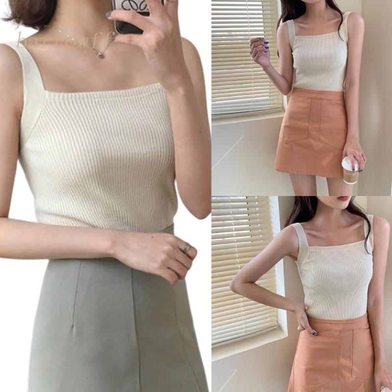 Áo Hai Dây Dệt Kim Cổ Vuông Màu Sắc Nổi Bật Thời Trang Cho Nữ