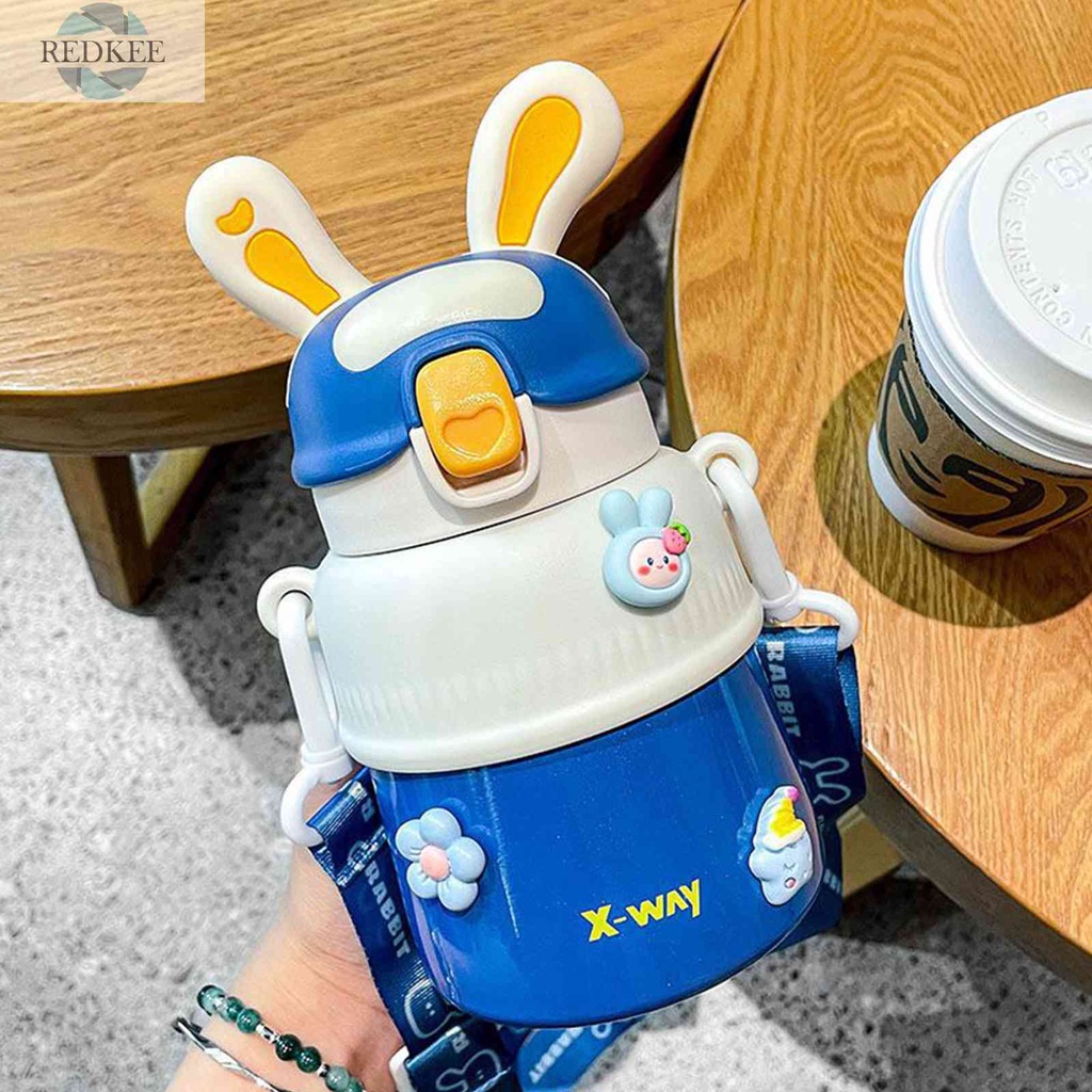 Bình Nước Cách Nhiệt 500ml Thiết Kế Tai Thỏ Xinh Xắn Tiện Dụng