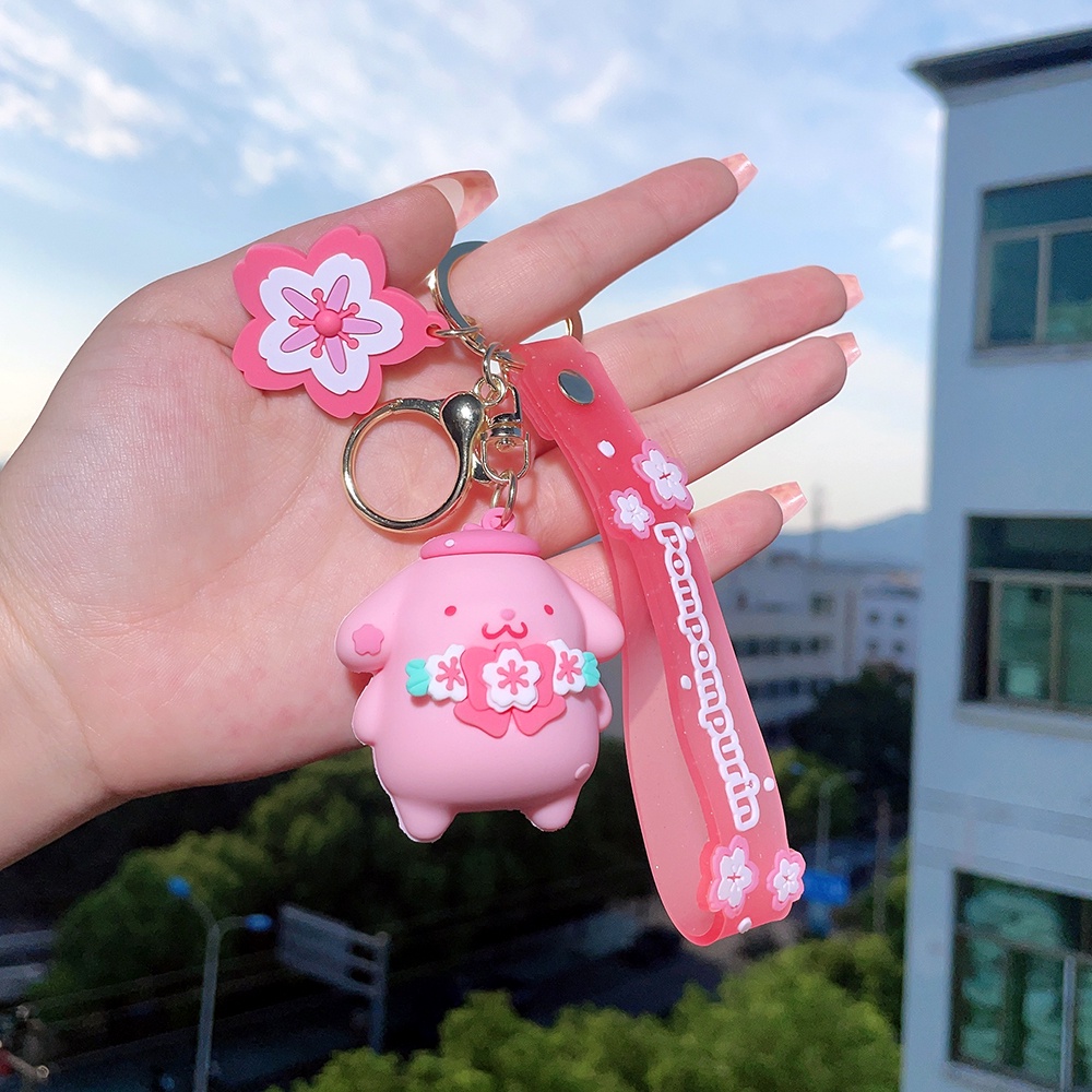Dễ thương SANRIO Chuỗi khóa Sakura Hello Kitty Kuromi My Melody Cinnamoroll Xe chìa khóa cô gái quà tặng kt Móc Khóa