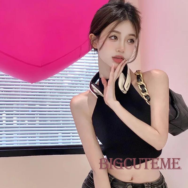 [] - Áo Croptop Không Tay Hở Lưng Màu Trơn Bằng Lụa Lạnh Thời Trang Mùa Hè Đường Phố Đơn Giản Dành Cho Nữ