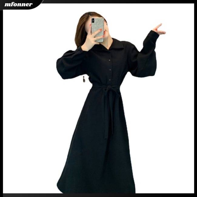 Đầm Dài Tay Màu Trơn Thiết Kế Đơn Giản Thanh Lịch Thời Trang Dành Cho Nữ