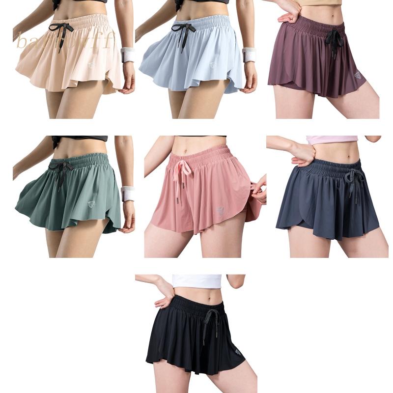 Quần Short Thể Thao Nữ &amp; Váy Tập Yoga &amp; Gym in Hoa Cạp Cao 2 Trong 1