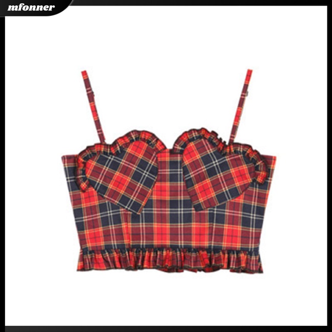 Áo Tank Top Hai Dây Ôm Dáng Họa Tiết Caro / Trái Tim Cổ Điển Quyến Rũ Cho Nữ