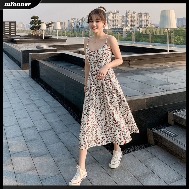 Mw Đầm Midi Hai Dây Dáng Ôm In Hoa Phong Cách Cổ Điển Ngọt Ngào Dành Cho Bạn Nữ