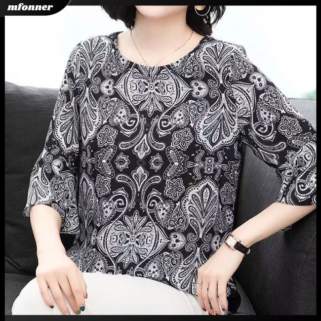 Áo Thun Tay Loe Cổ Tròn In Họa Tiết Retro Thời Trang Mùa Hè Cho Nữ