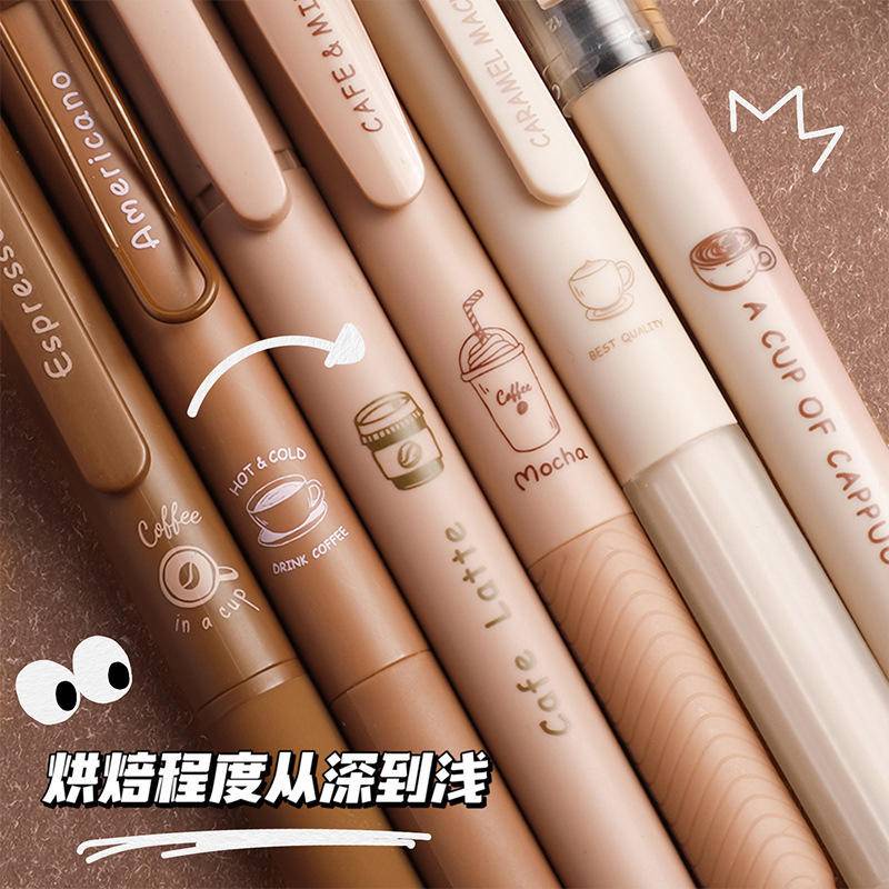 Set 6 Bút Mực Gel Ngòi 0.5MM Màu Đen / Cà Phê Cappuccino Mocha Kiểu Hàn Quốc