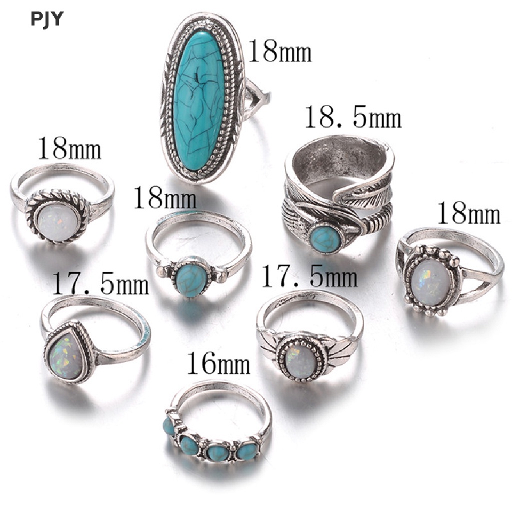 Bộ 8 Nhẫn Đính Đá Opal Màu Bạc Phong Cách Bohemian Cho Nữ