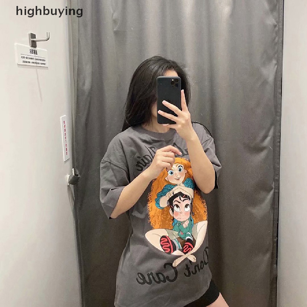 Áo Thun Tay Ngắn Cổ Tròn In Họa Tiết Hoạt Hình Cho Nữ