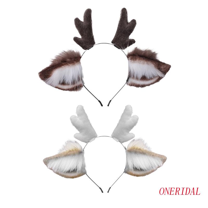 Băng Đô Cài Tóc Hình Sừng Tuần Lộc Bằng Lông Nhân Tạo Dễ Thương