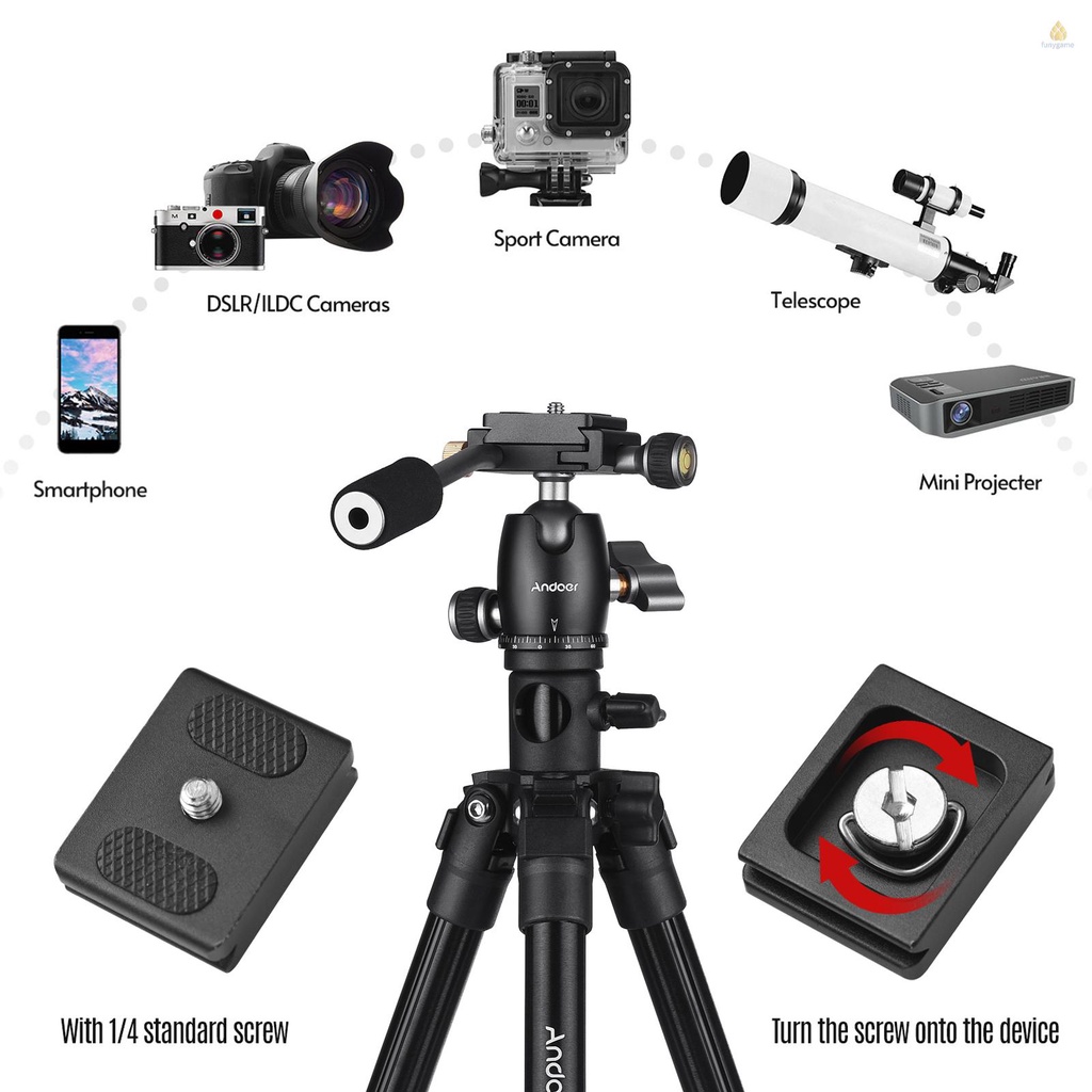 Giá Đỡ Máy Ảnh Andoer Bằng Hợp Kim Nhôm Kích Thước 154cm / 60.6in Max Dụng Cụ Đo Chiều Cao 360 Độ Xoay 360 Độ° Phụ Kiện Kẹp Điện Thoại Chịu Tải 5kg / 11lbs 5kg Có Thể Xoay Tiện Dụng