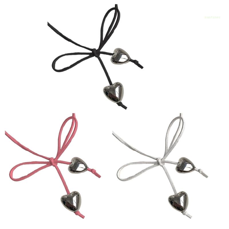 Vòng Cổ Choker Thắt Nơ Có Thể Điều Chỉnh Mặt Trái Tim Phong Cách Hip hop Cho Nữ