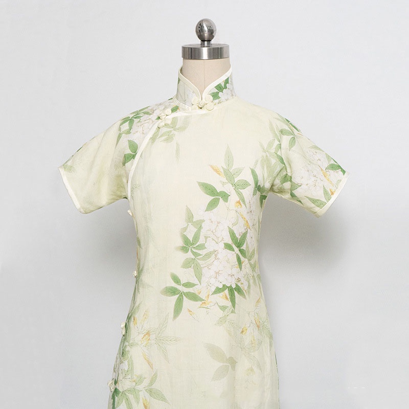 Đầm Sườn Xám Truyền Thống Trung Hoa Ngắn Tay Dáng Ôm Màu Xanh Lá Qipao S Đến XXL Hàng Mới 2023 Dành Cho Bạn Nữ