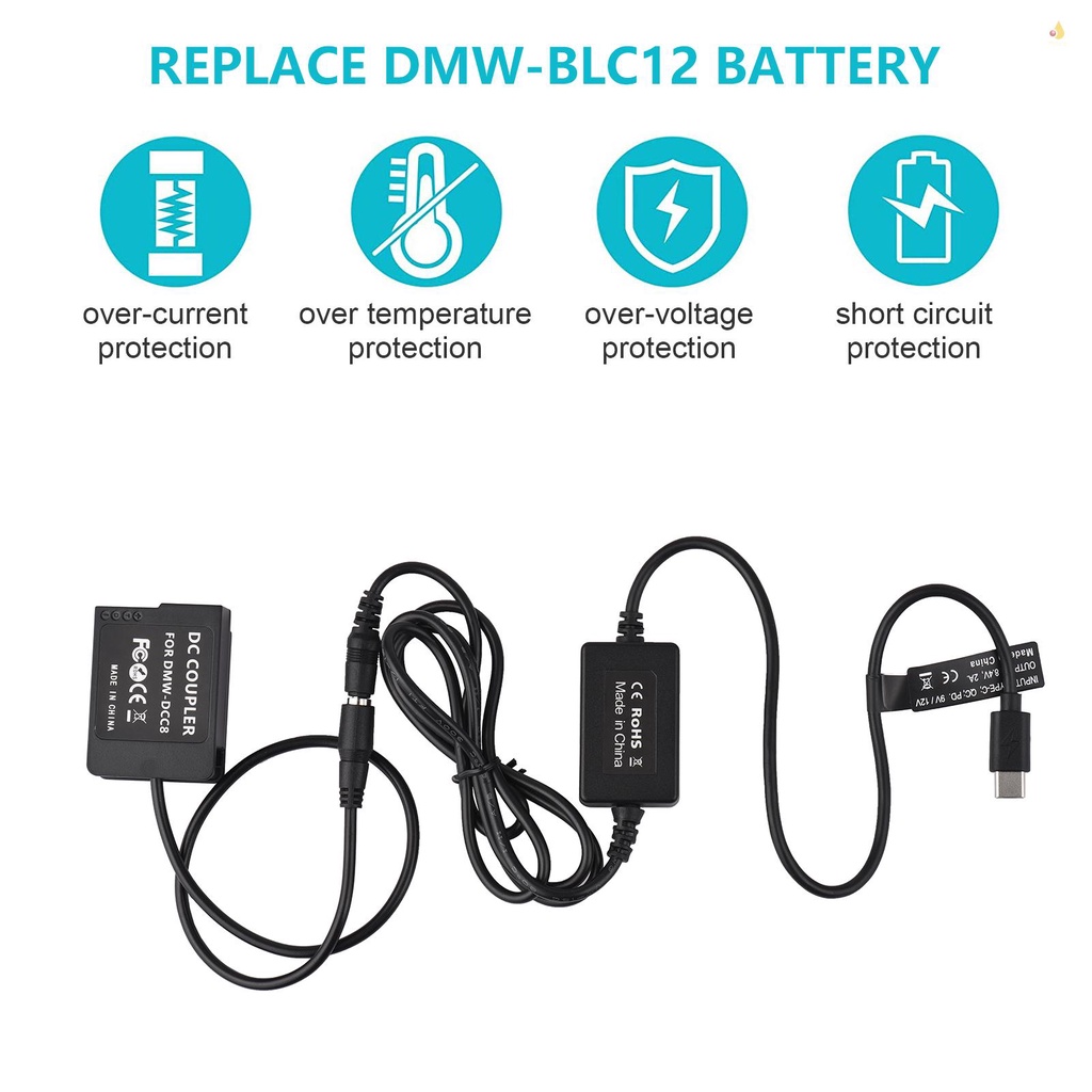 Dây Cáp PD USB Loại C DMW-Dc8 DC Dmx-BLC12 Thay Thế Cho Panasonic LUMIX Dmx DMC-FZ2500 FZ1000 FZ300 FZ200 G85 GX8 G7 G6 G5 GH2 DC-G90 G95 G99