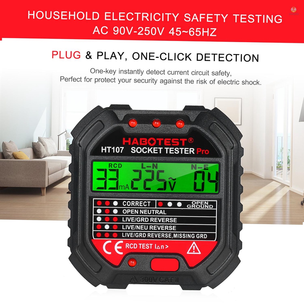 Thiết Bị Kiểm Tra Điện Áp 90-250V HABOTEST GFCI HT107D