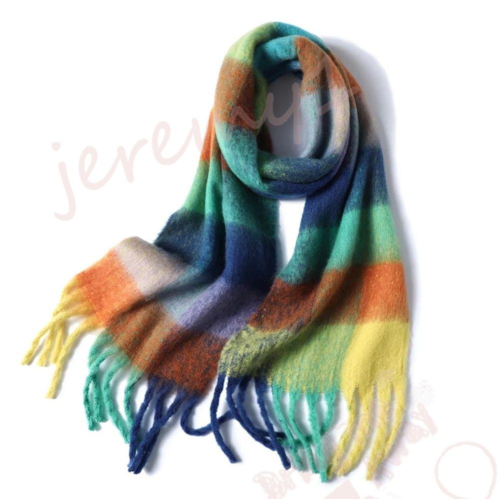 Jermy1 Khăn Quàng Cổ Len Kẻ Sọc Đơn Giản Ấm Áp Phong Cách Hàn Quốc Cho Nữ Pashmina