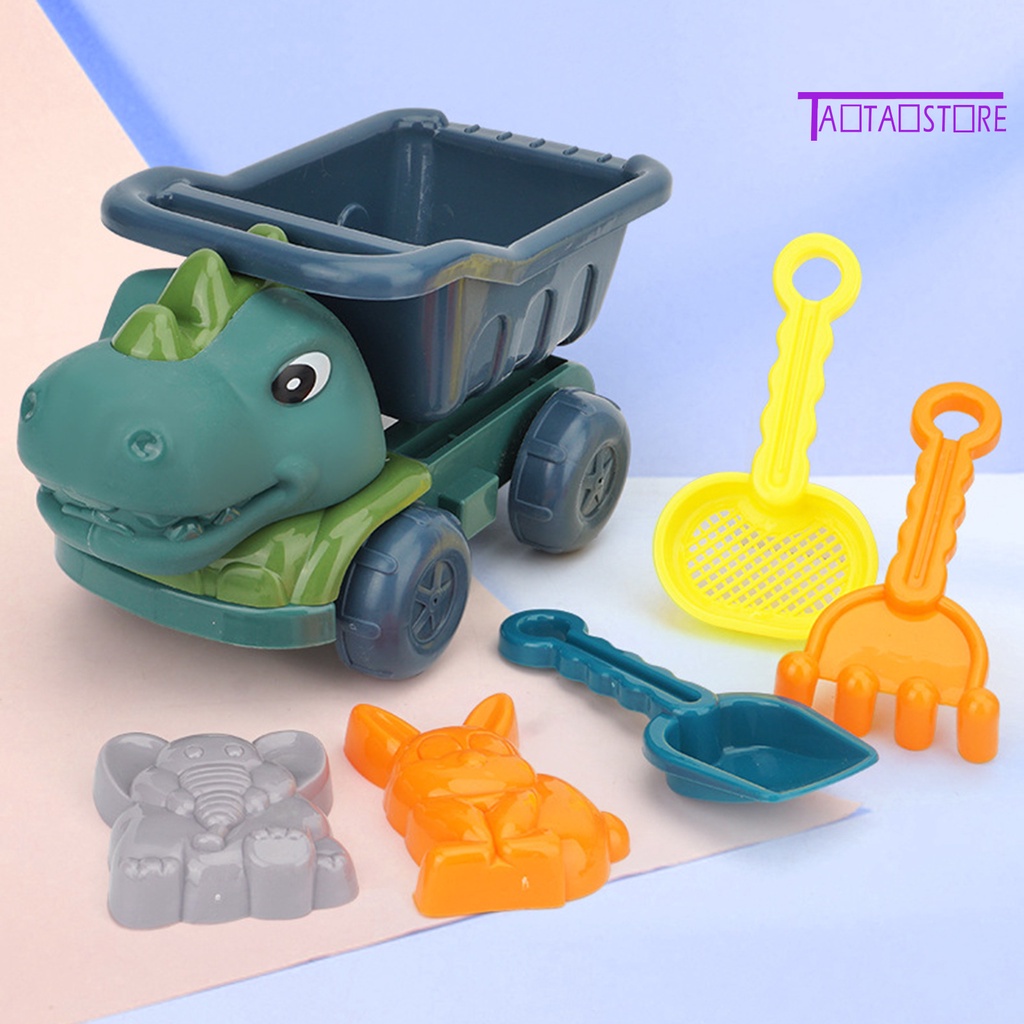 Bộ 1 / 6 / 7 Món Đồ Chơi Xúc Cát Bằng ABS Hình Khủng Long Hoạt Hình Vui Nhộn