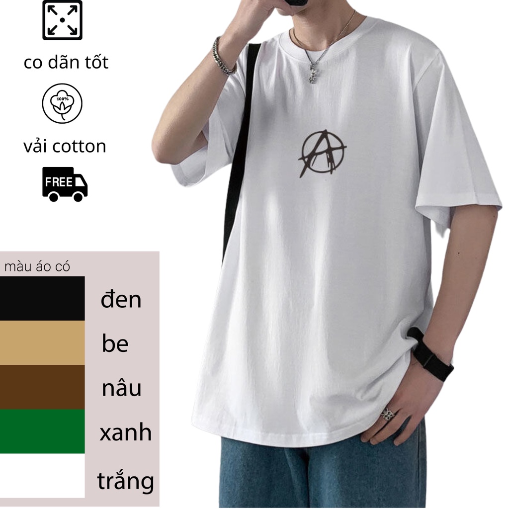 Áo thun nam nữ logo chữ A form rộng vải cotton bền đẹp , co dãn bốn chiều đi chơi , du lịch