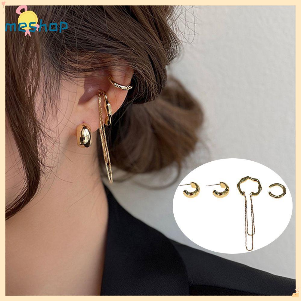 Set 4 Hoa Tai Dạng Kẹp Tua Rua Cho Nữ|Kẹp Tóc Kim Loại Không Xỏ Khuyên Thiết Kế Mới