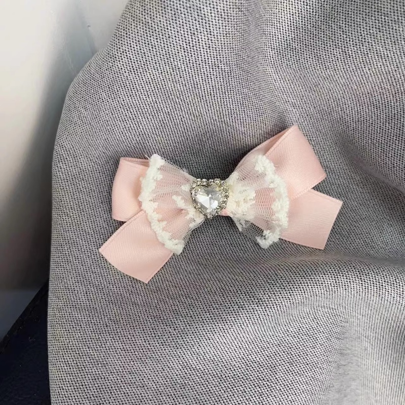 Kẹp Tóc Nơ Satin Màu Kem Đính Đá Thời Trang