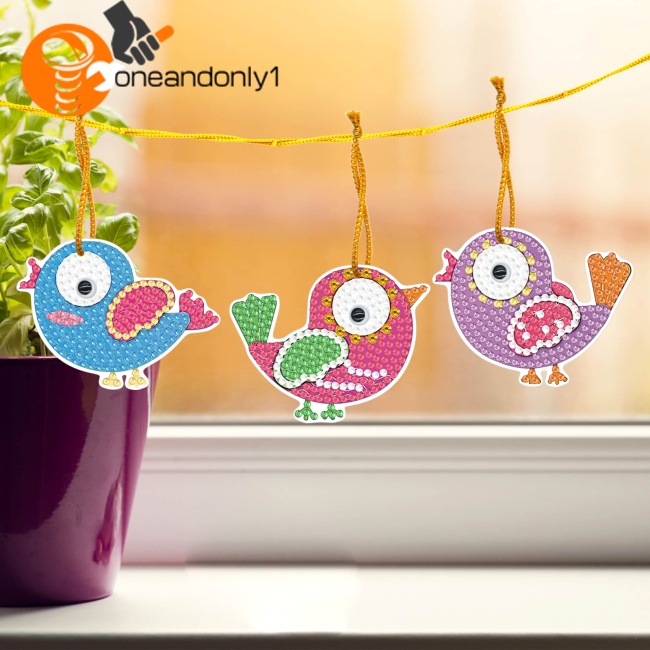 Bộ 13 Món Tranh Đính Đá Tự Làm Hình Chú Chim Hoạt Hình Kèm Dây Treo Trang Trí