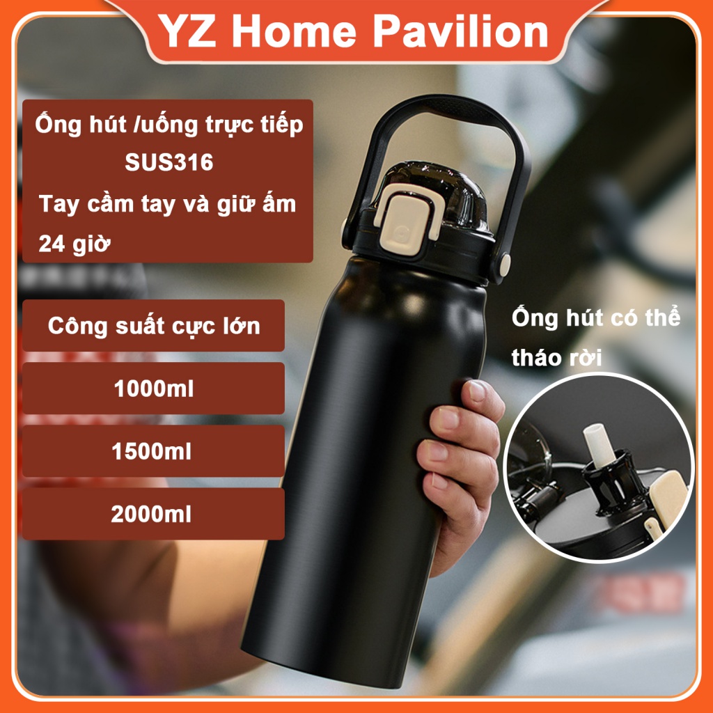 Bình Giữ Nhiệt 1500Ml Có Ống Hút Inox Vacuum Tumbler Bình Nước Giữ Nhiệt Bằng Thép Không Gỉ 316 Thiết Kế Hai Lớp Kèm Ống Hút Tiện Dụng