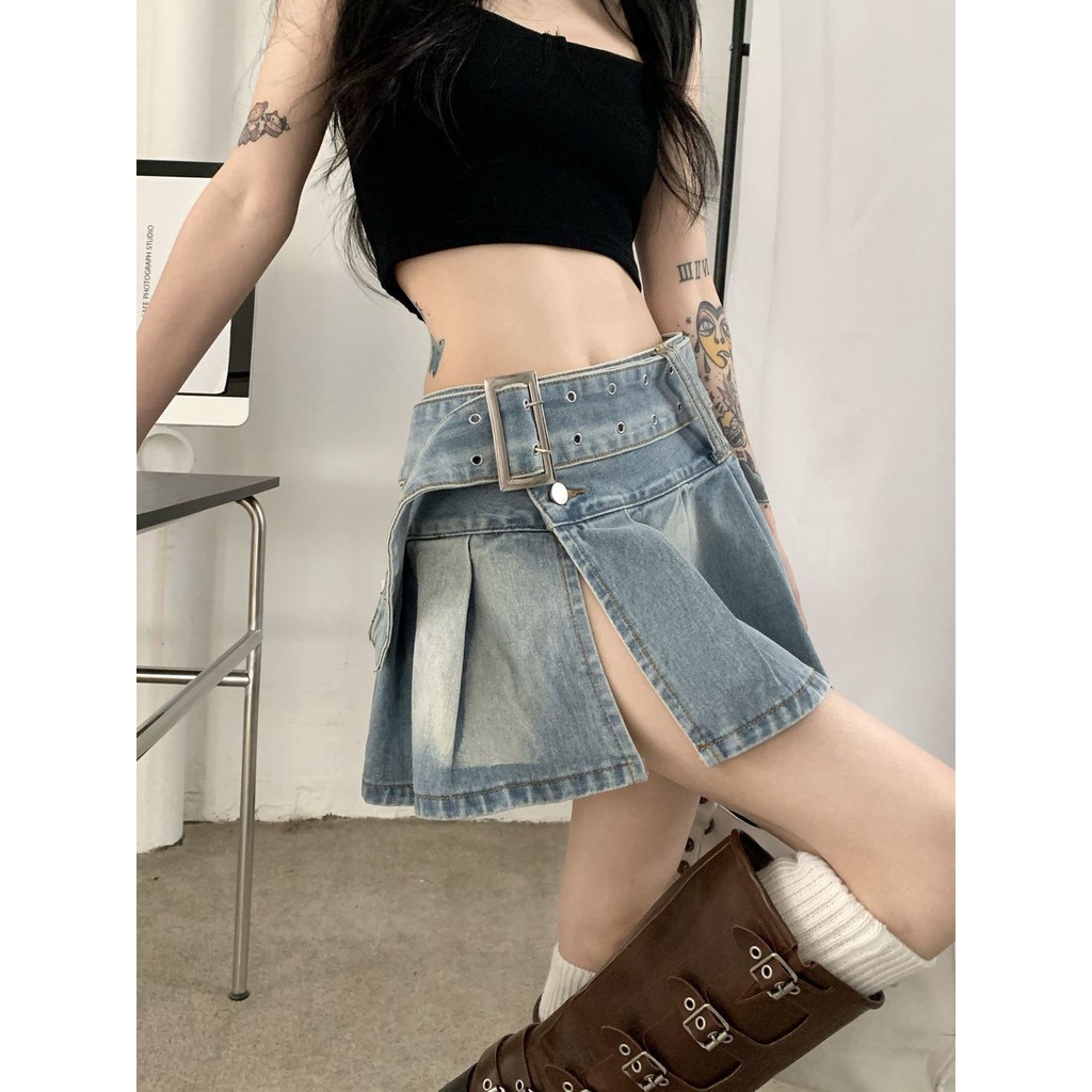 Chân Váy Denim Ngắn Chữ a Lưng Cao Xẻ Tà Thời Trang Mùa Hè Hàng Mới 2023 Dành Cho Bạn Nữ