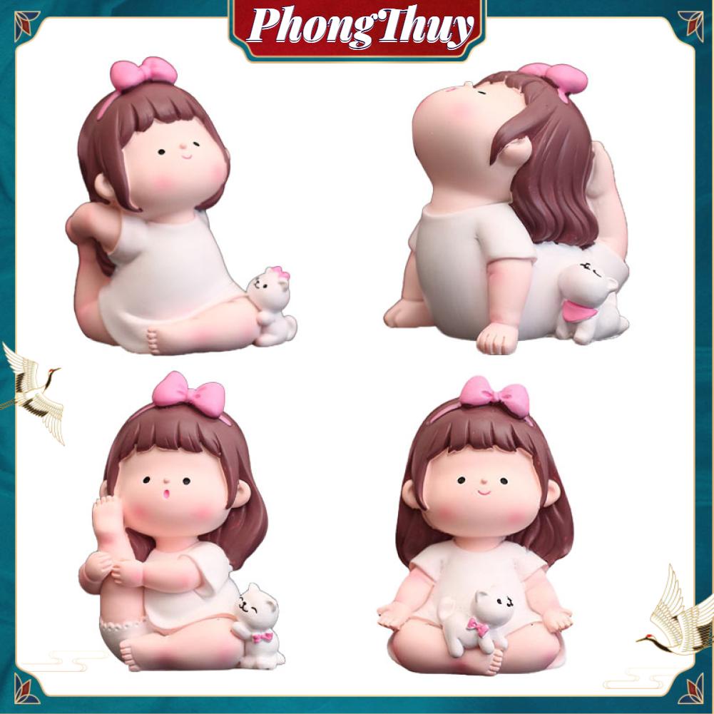Tượng bé gái bé mập tập Yoga để bàn Đáng Yêu Trang Trí Bàn học Xe Ô Tô