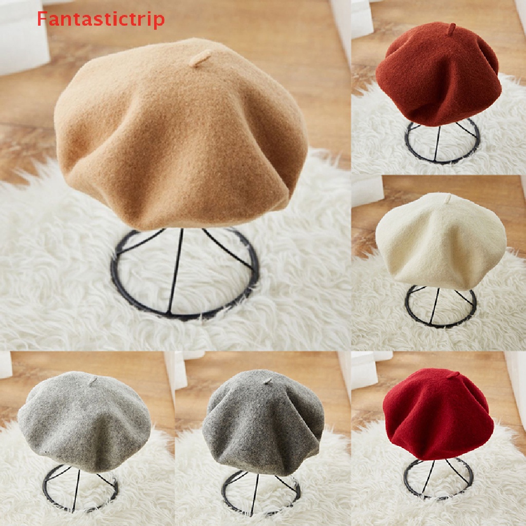 [Fantastictrip] Mũ Beret Len Màu Trơn Giữ Ấm Mùa Đông Phong Cách Nghệ Sĩ Pháp Cổ Điển Thanh Lịch Phù Hợp Với Tất Cả Các Quý Cô Mới