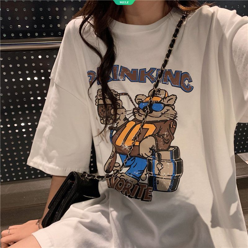 Áo Thun Cotton Ngắn Tay Dáng Rộng In Họa Tiết Đơn Giản Theo Phong Cách Mùa Hè Hàn Quốc 2023 Dành Cho Nữ