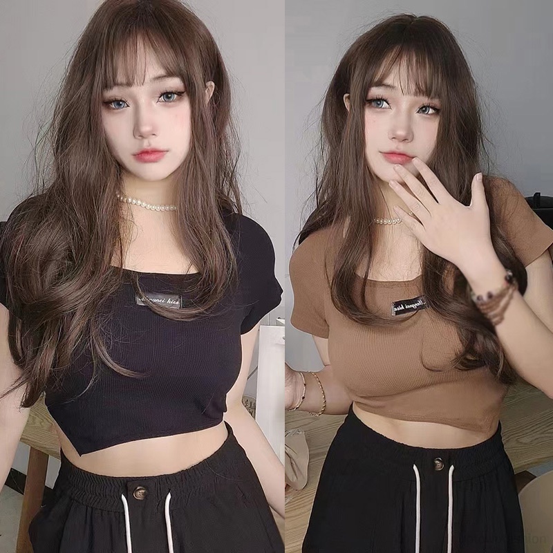 Áo Thun Tay Ngắn Cổ Vuông Có Mút Đệm Mỏng Thời Trang Cho Nữ