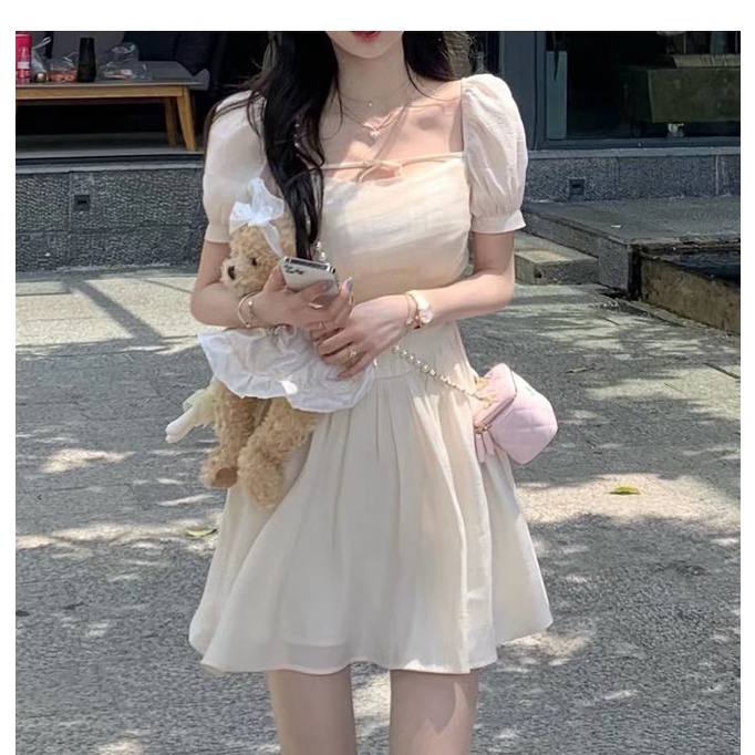 COZOK Đầm Tay Ngắn Chiết Eo Thời Trang Thanh Lịch Cho Nữ