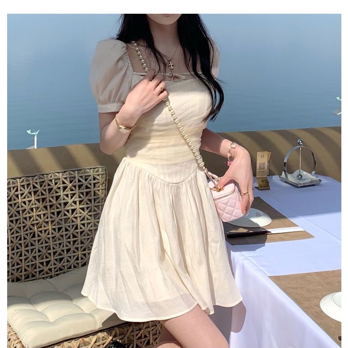 COZOK Đầm Tay Ngắn Chiết Eo Thời Trang Thanh Lịch Cho Nữ