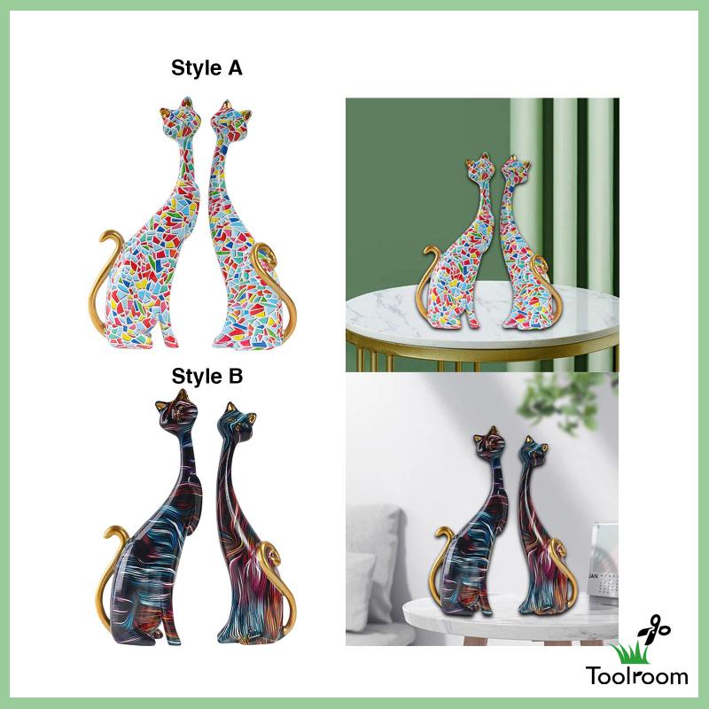 [Toolroom] Tượng Mèo Cặp Đôi Bằng Nhựa Resin Vẽ Tay Nghệ Thuật Trừu Tượng Trang Trí Bàn Làm Việc