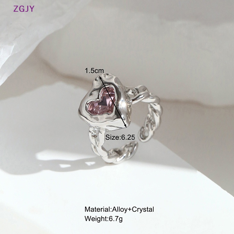 Nhẫn Mạ Bạc Mặt Trái Tim Đính Đá Pha Lê Hồng Phong Cách Goth Harajuku 90s EMO Y2K Thời Trang Cho Nữ Mới