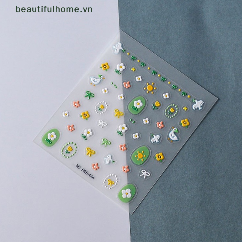 Nhãn Dán Trang Trí Móng Tay Tự Dính Họa Tiết Hoa Dập Nổi 5D