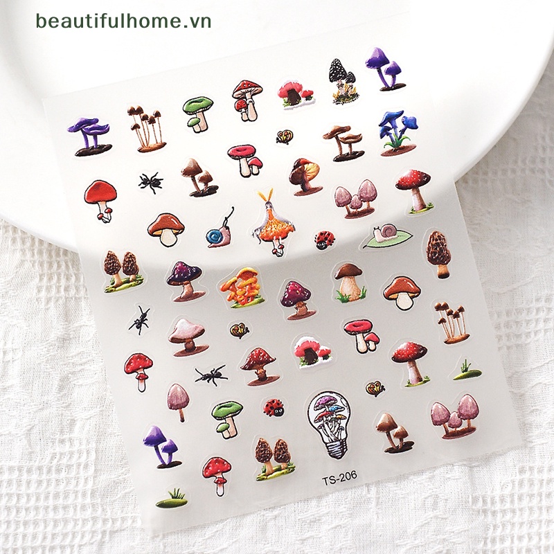Miếng Dán Trang Trí Móng Tay 5D Hình Nấm Nhiều Màu Sắc