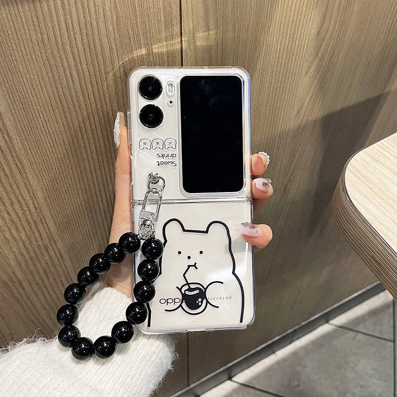 Applicable Oppo Find N2 Flip Phone Case N2 Flip Protective Case Couple Little Bear Bracelet Transparent Drop-Resistant p6Qo
