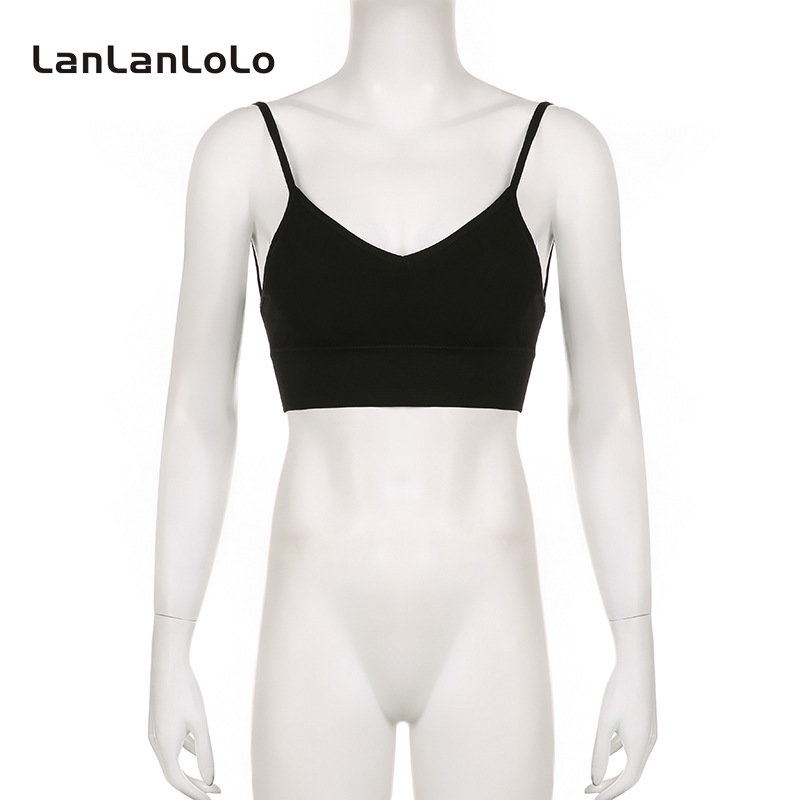 Áo hai dây LanLanLoLo cổ V hở lưng màu trơn quyến rũ thời trang 2023 cho nữ