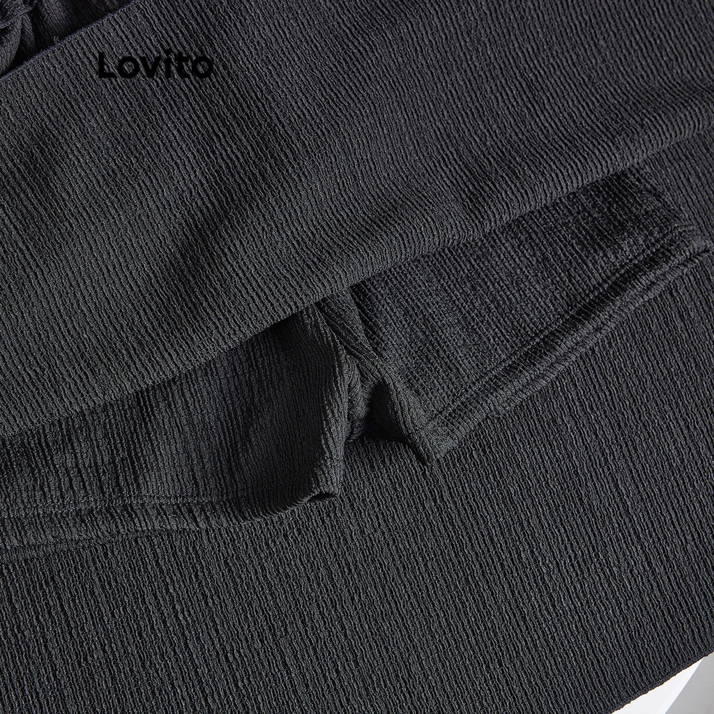 Đồ bơi một mảnh Lovito vải gân viền nhún bèo phối nơ phía trước phong cách thường ngày cho nữ L50AD010 (đen)