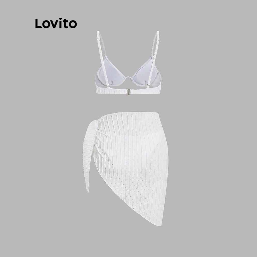 Set bikini Lovito buộc dây màu trơn đệm ngực tháo rời vải kết cấu tốt phong cách thường ngày cho nữ L50AD020 (trắng)