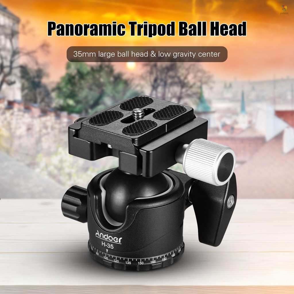 Giá Đỡ Máy Ảnh Andoer H-35 Panorama Đầu Bi Tròn Trọng Lực Thấp Thiết Kế Trung Tâm Trọng Lực Thấp Bằng Hợp Kim Nhôm Tải Trọng Tối Đa 15kg / 33lbs